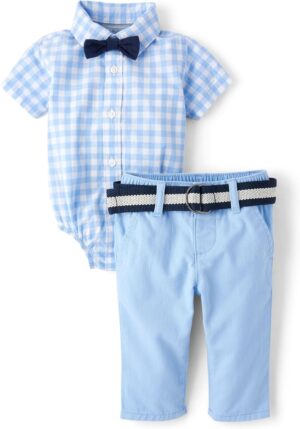 The Children's Place baby-boys And Newborn Short Sleeve Button Down Shirt and Shorts 2 Piece Outfit Set