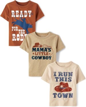 The Children's Place,Baby Boys,and Toddler Assorted Everyday Long Sleeve Graphic T-Shirts,Multipacks,Rodeo/Run Town/Western Cowboy 3-Pack,3 Years