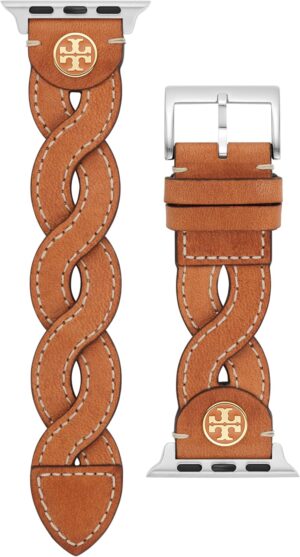 Tory Burch Women's Luggage Brown Braided-Leather Band For Apple Watch