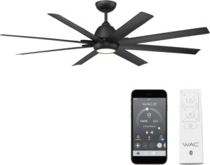WAC Smart Fans Mocha XL Indoor and Outdoor 8-Blade Ceiling Fan 66in Matte Black with 3000K LED Light Kit and Remote Control works with Alexa and iOS or Android App