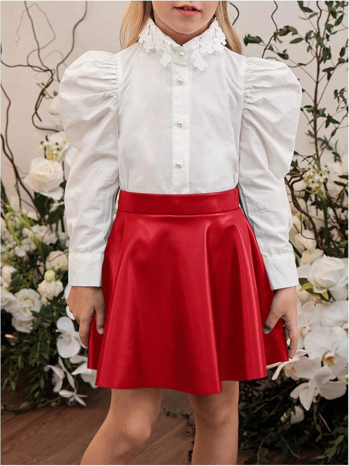 WDIRARA Toddler Girl's PU Leather Flared Mini Skirt High Waisted Skater A Line Skirt - Image 2