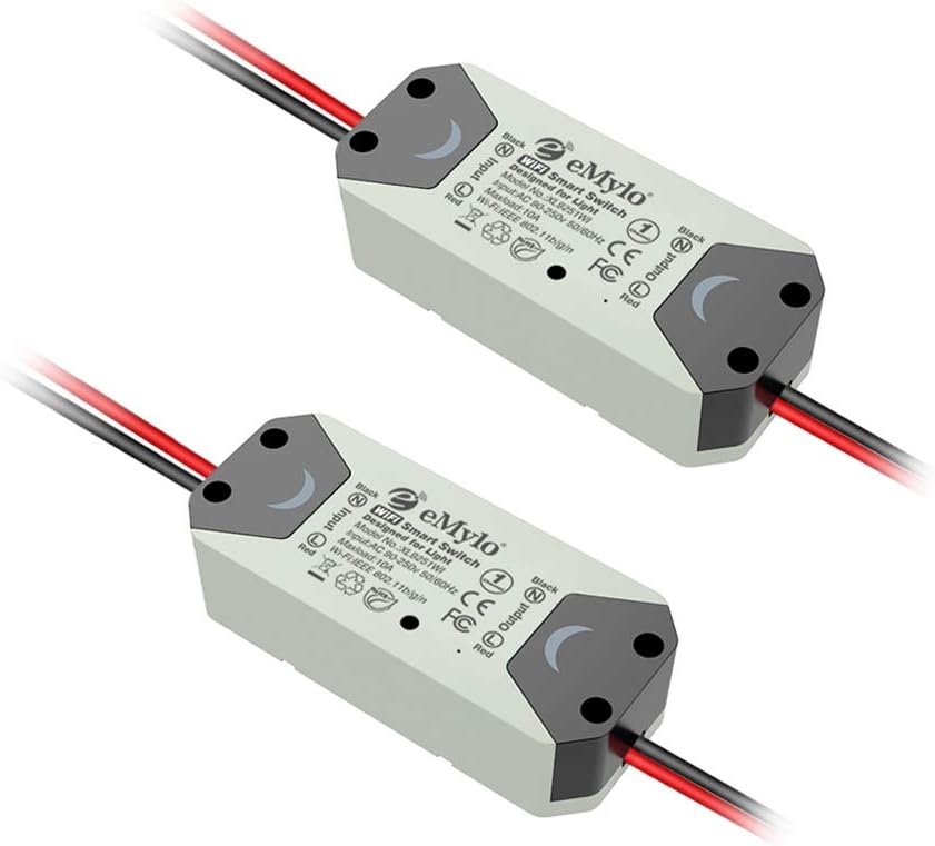 eMylo Smart WiFi Light Switch Wireless Relay Switch Module Remote Control Home Automation Timers Compatible with Alexa Echo Google Home iPhone Android App 2 Packs