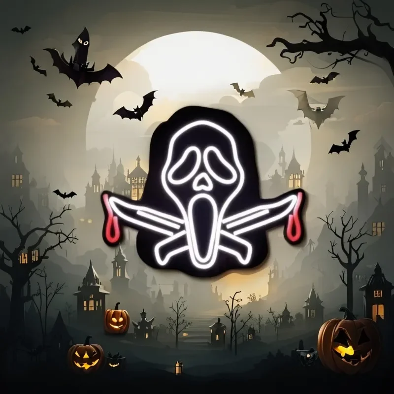 Ghost Led Neon Sign Light - Halloween Decoration Scary Theme Party Wall Art Neon for Bedroom Living Room Horror Movie Fan Gifts