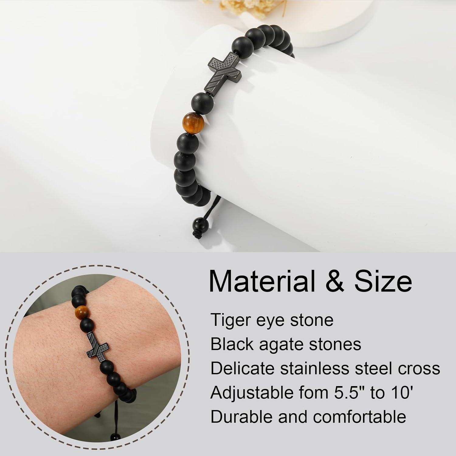P. BLAKE Cross Bracelet Gifts for Teen Teenage Boys, American Flag Cross Beads Bracelet Christian Religious Christmas Easter Baptism Jewelry Gifts for Son Grandson - Image 4