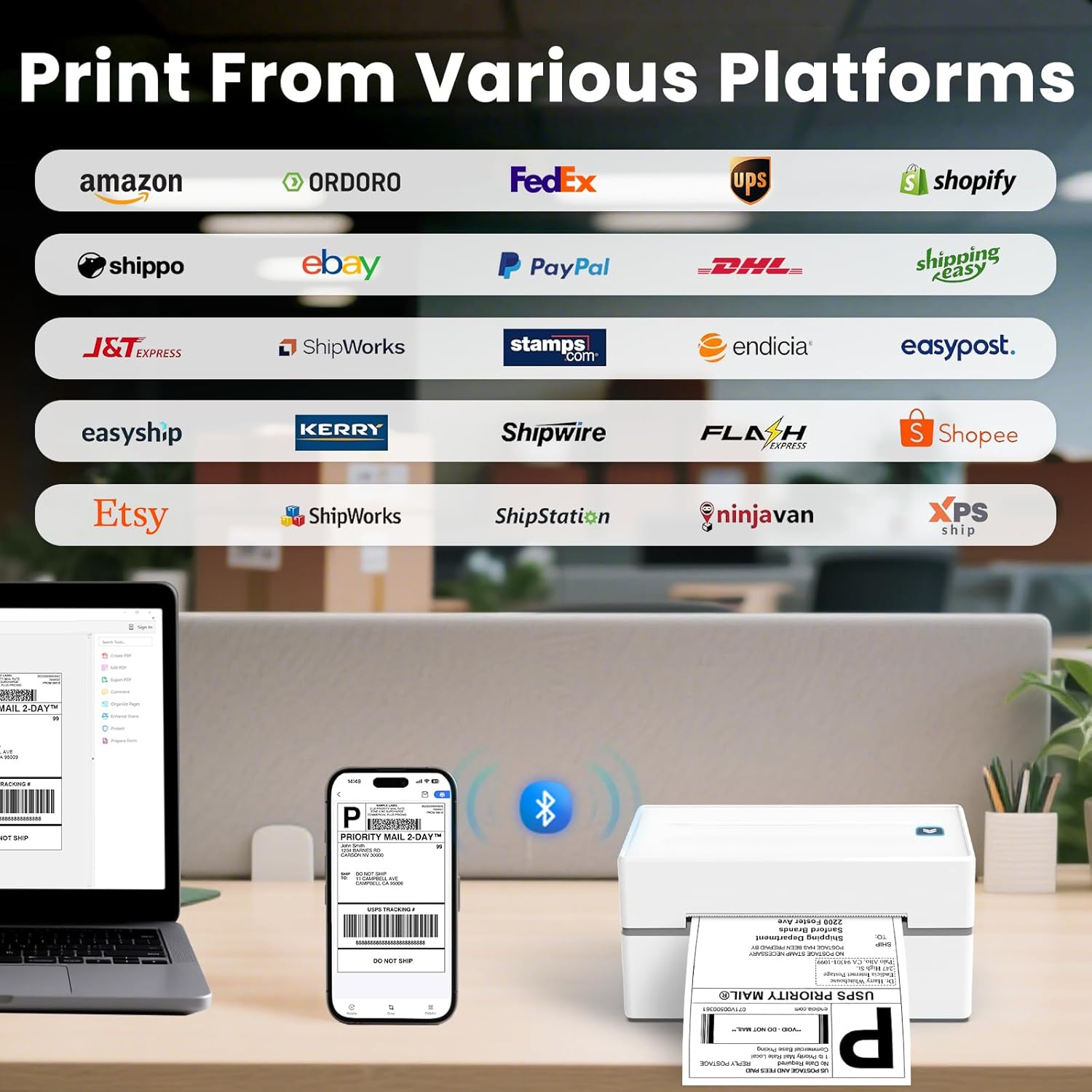 Bluetooth Thermal Label Printer, Wireless 4x6 Shipping Label Printers for Small Business, Compatible with Android&iOS and Windows, Address Label Printer for Amazon, Ebay, Shopify, Etsy, USPS - Image 5