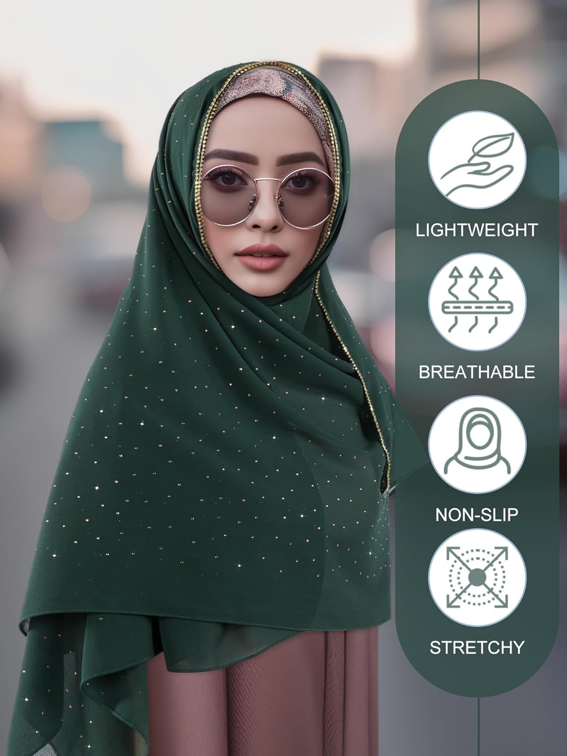 Geyoga Hijab Scarf for Women Soft Chiffon Rhinestone Long Scarf Shawl Fashion Muslim Hijab Head Wrap Scarves - Image 3