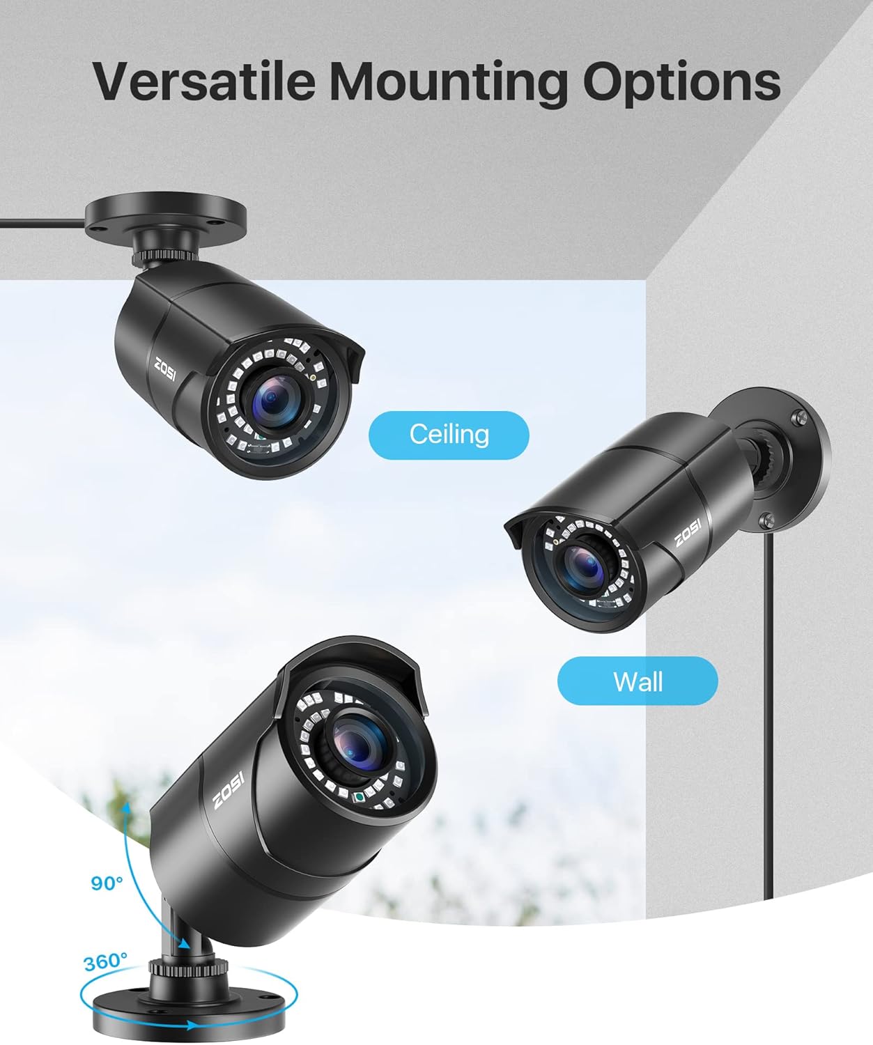 ZOSI 1080P HD 1920TVL Hybrid 4-in-1 TVI/CVI/AHD/960H CVBS CCTV Surveillance Weatherproof Bullet Security Camera Outdoor Indoor,120ft Night Vision,For HD-TVI,AHD,CVI and CVBS/960H analog DVR - Image 6