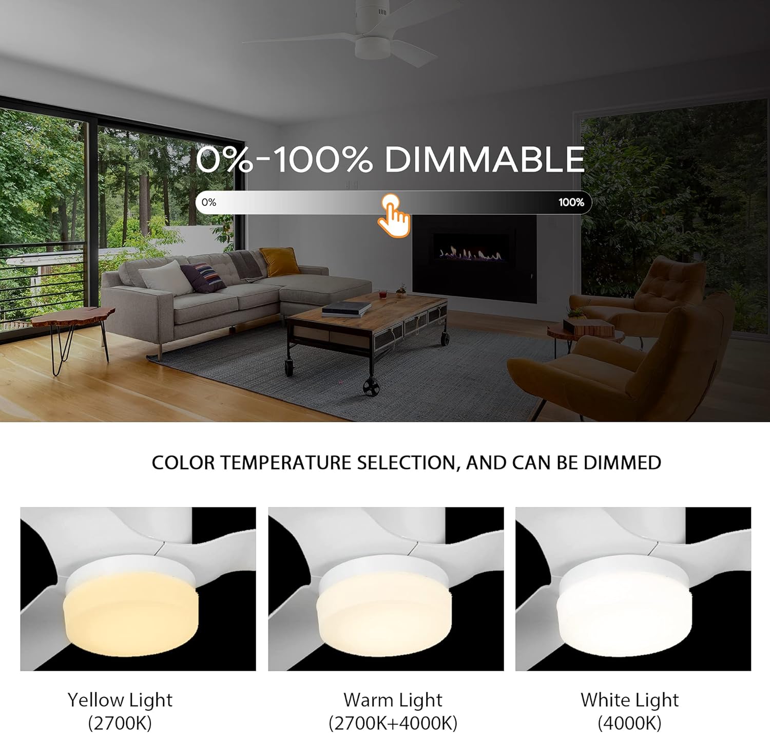 SMAAIR 52 Inch Smart Ceiling Fan with Lights and 10-speed DC Motor, Works with Remote Control/Alexa/Google Home/Siri, Dimmable LED Light (52 Inch, Creamy White) - Image 3