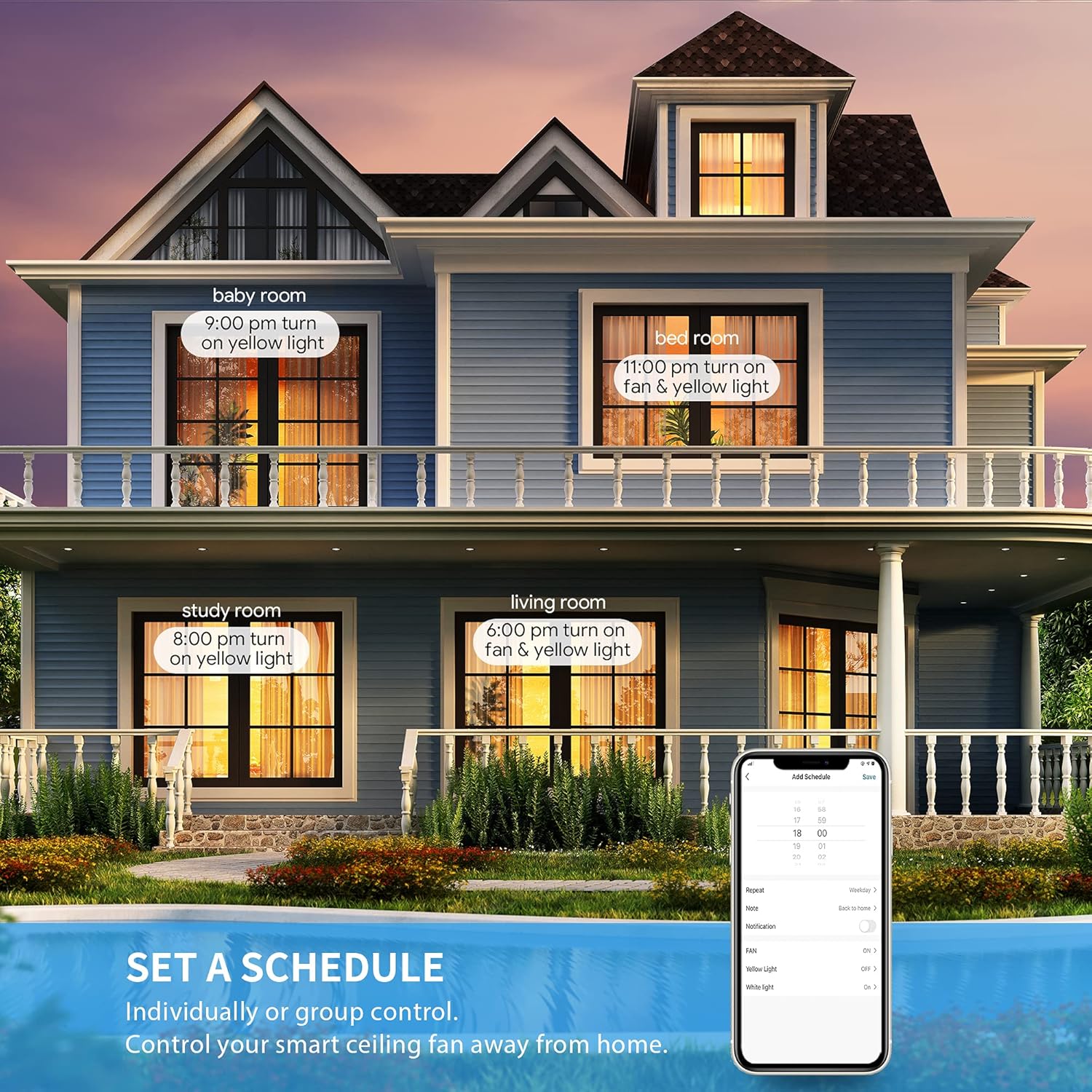 SMAAIR 52 Inch Smart Ceiling Fan with Lights and 10-speed DC Motor, Works with Remote Control/Alexa/Google Home/Siri, Dimmable LED Light (52 Inch, Creamy White) - Image 4