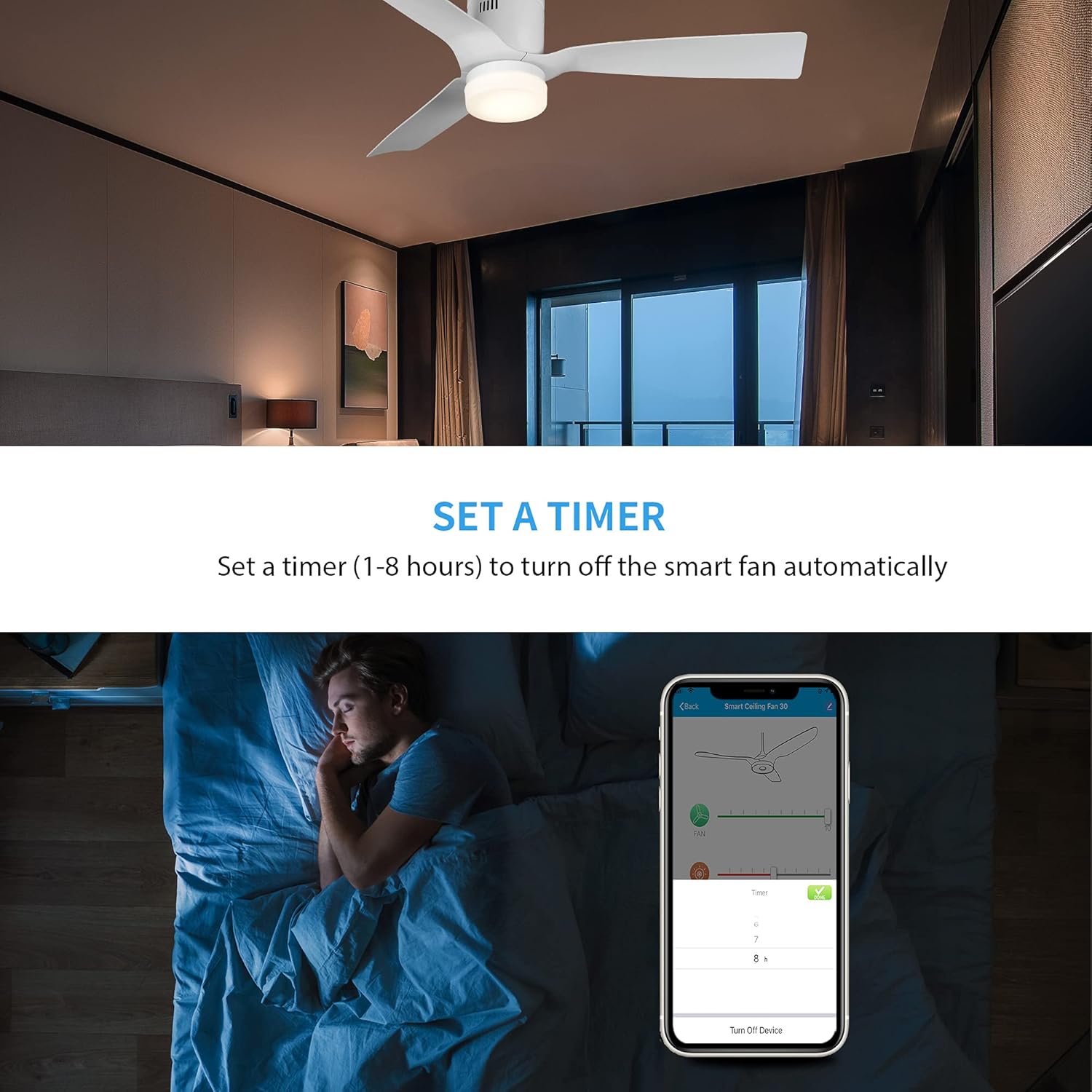 SMAAIR 52 Inch Smart Ceiling Fan with Lights and 10-speed DC Motor, Works with Remote Control/Alexa/Google Home/Siri, Dimmable LED Light (52 Inch, Creamy White) - Image 7