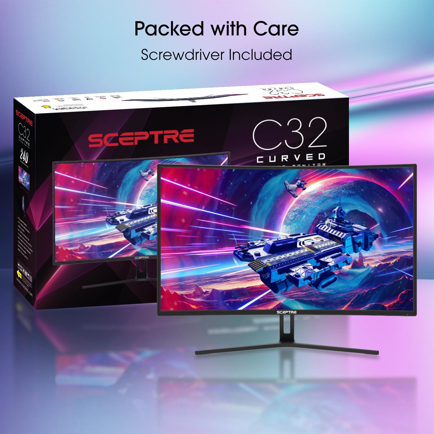 Sceptre 32-inch Curved Gaming Monitor Overdrive up to 240Hz DisplayPort 165Hz 144Hz HDMI AMD FreeSync Build-in Speakers, Machine Black (C325B-185RD) - Image 3