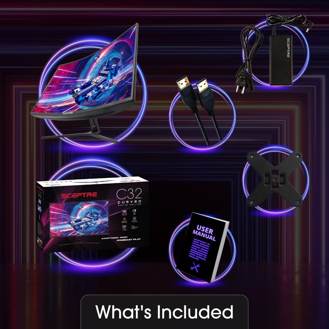 Sceptre 32-inch Curved Gaming Monitor Overdrive up to 240Hz DisplayPort 165Hz 144Hz HDMI AMD FreeSync Build-in Speakers, Machine Black (C325B-185RD) - Image 8