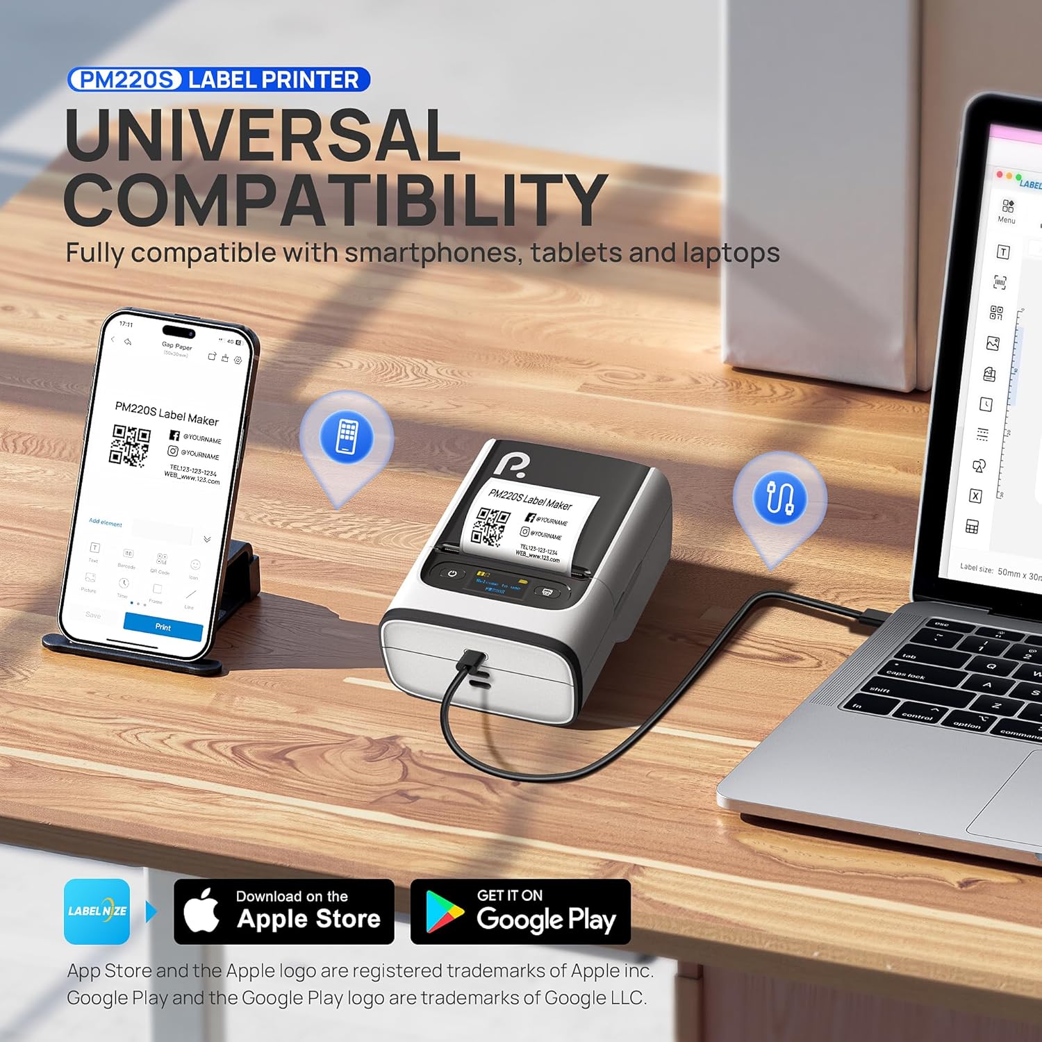 POLONO PM220S Label Maker Machine with Tape, 2 Inch Bluetooth Thermal Label Printer, Portable Sticker Printer for School, Office, Home, Business, Label Maker with 2'' x1.18'' Labels, White - Image 3