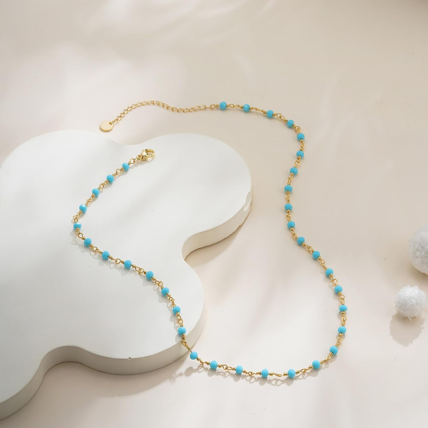 Boho Beaded Necklace for Women - Natural Turquoise Beaded Necklaces Choker Summer Beach Necklace Natural Cloroful Bead Necklaces for Teen Girls Handmade Boho Jewelry Birthday Gift - Image 5