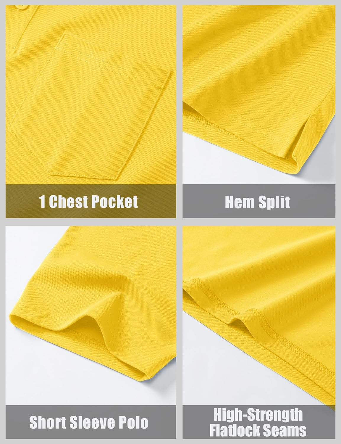 MAGCOMSEN Mens Polo Shirts Short Sleeve Cotton Pique Golf Shirts with Pocket Casual Performance Moisture Wicking Polos Yellow XL - Image 6