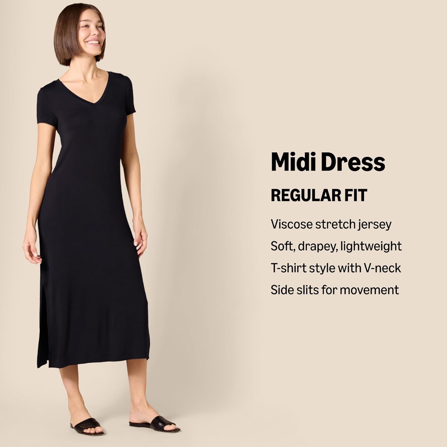 Amazon Essentials Women's Jersey V-Neck Short Sleeve Midi Length Dress - Image 2