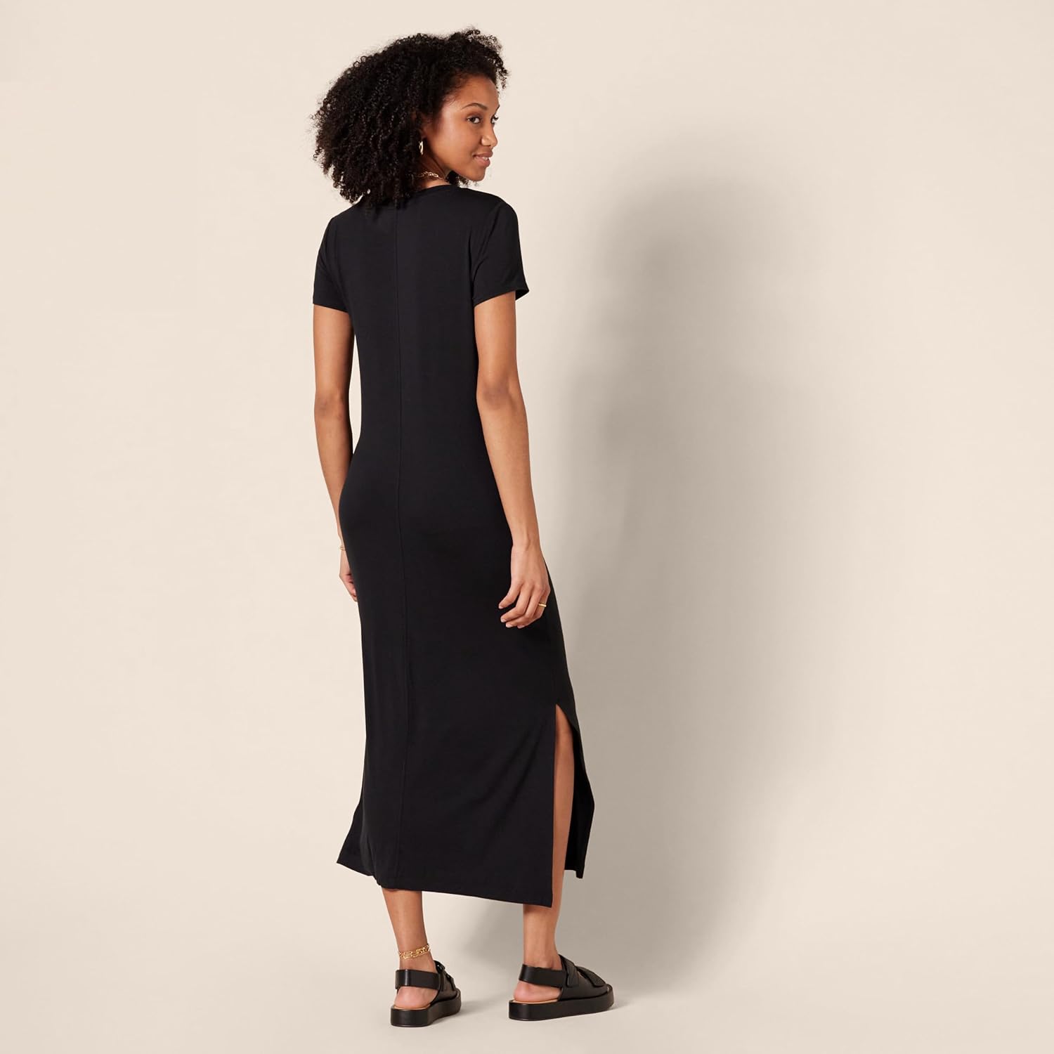 Amazon Essentials Women's Jersey V-Neck Short Sleeve Midi Length Dress - Image 3