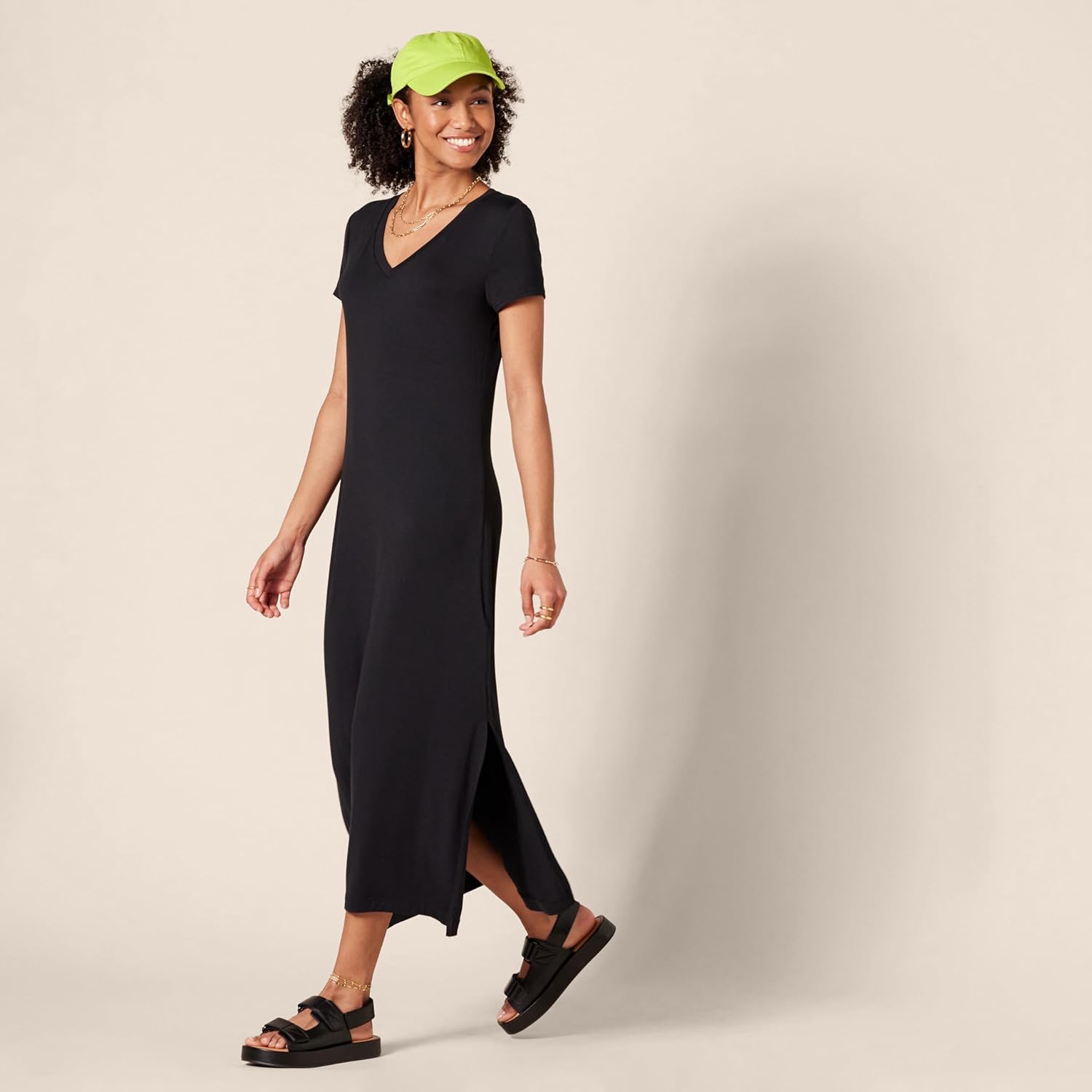 Amazon Essentials Women's Jersey V-Neck Short Sleeve Midi Length Dress - Image 5