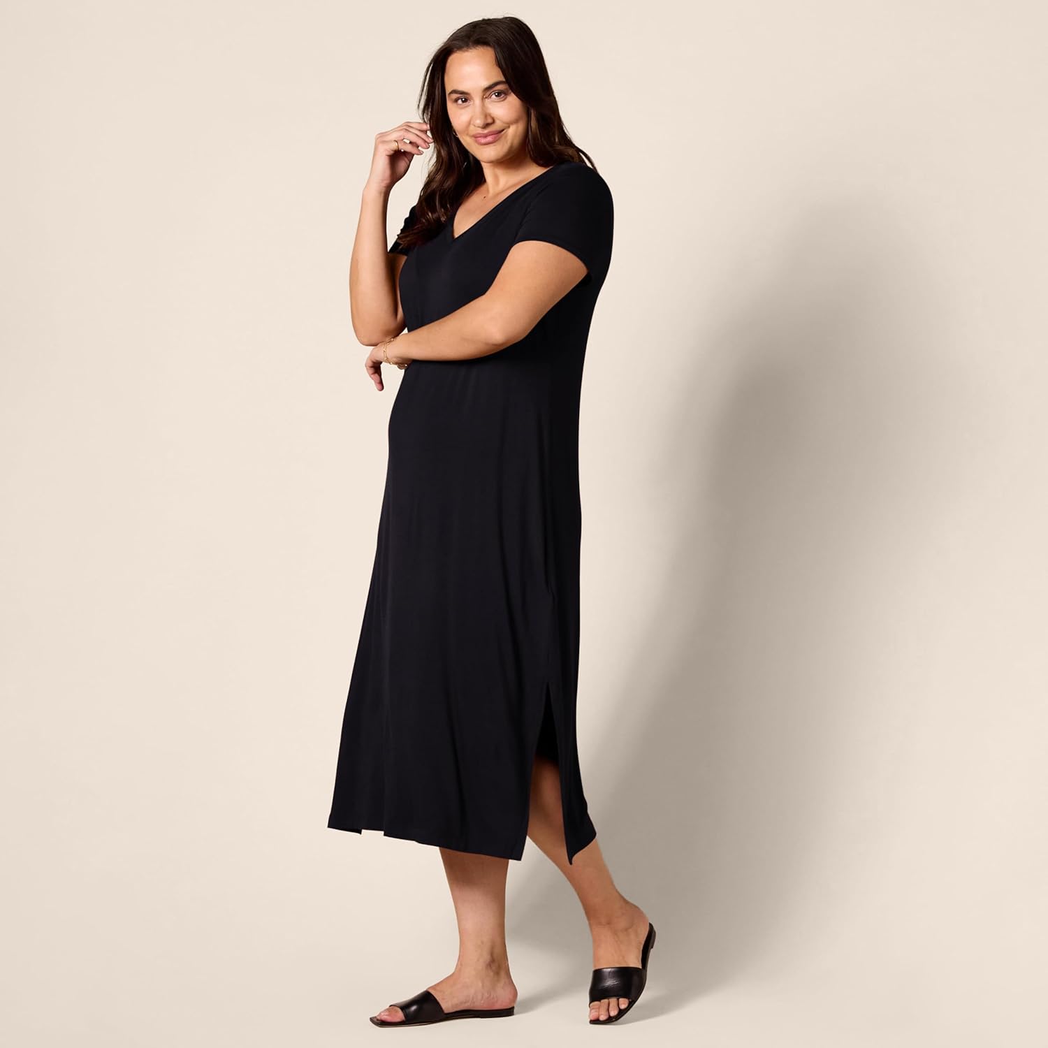 Amazon Essentials Women's Jersey V-Neck Short Sleeve Midi Length Dress - Image 7