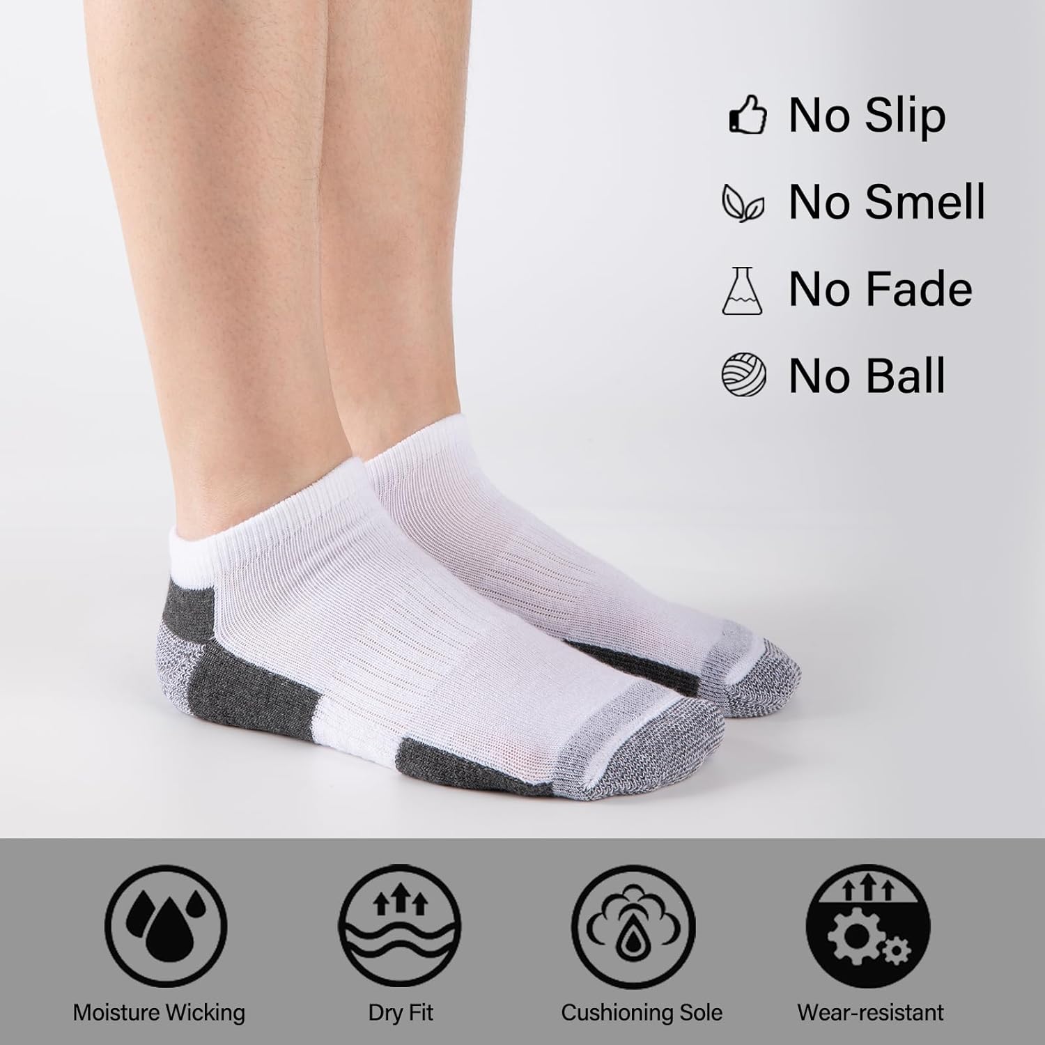 Comfoex 12 Pairs Boys Ankle Cushioned Socks Athletic Low Cut Sports Breathable Socks For Kids 4-6 6-8 8-10 10-12 Years Old - Image 4