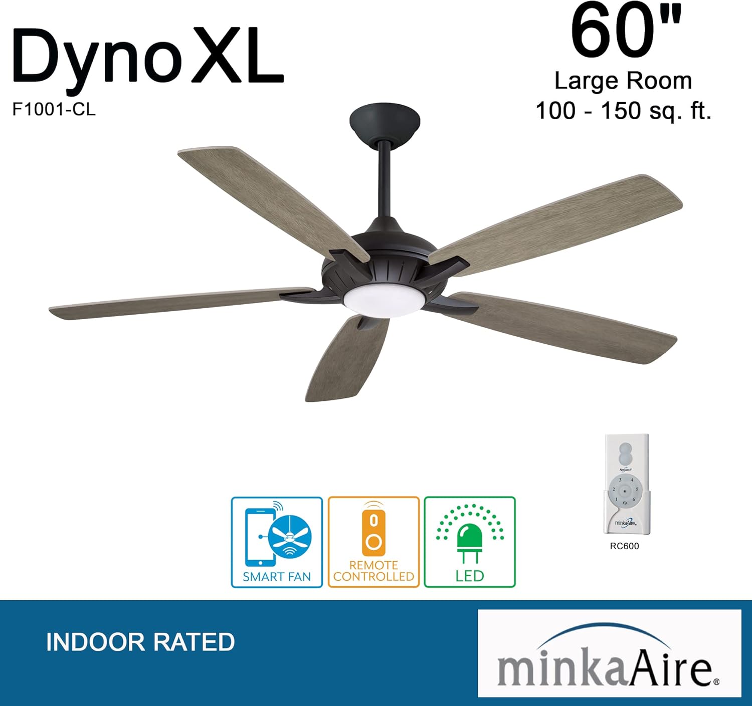 Minka Aire F1001-CL Dyno XL 60" Ceiling Fan with LED Lights and Remote Control, Coal - Image 3