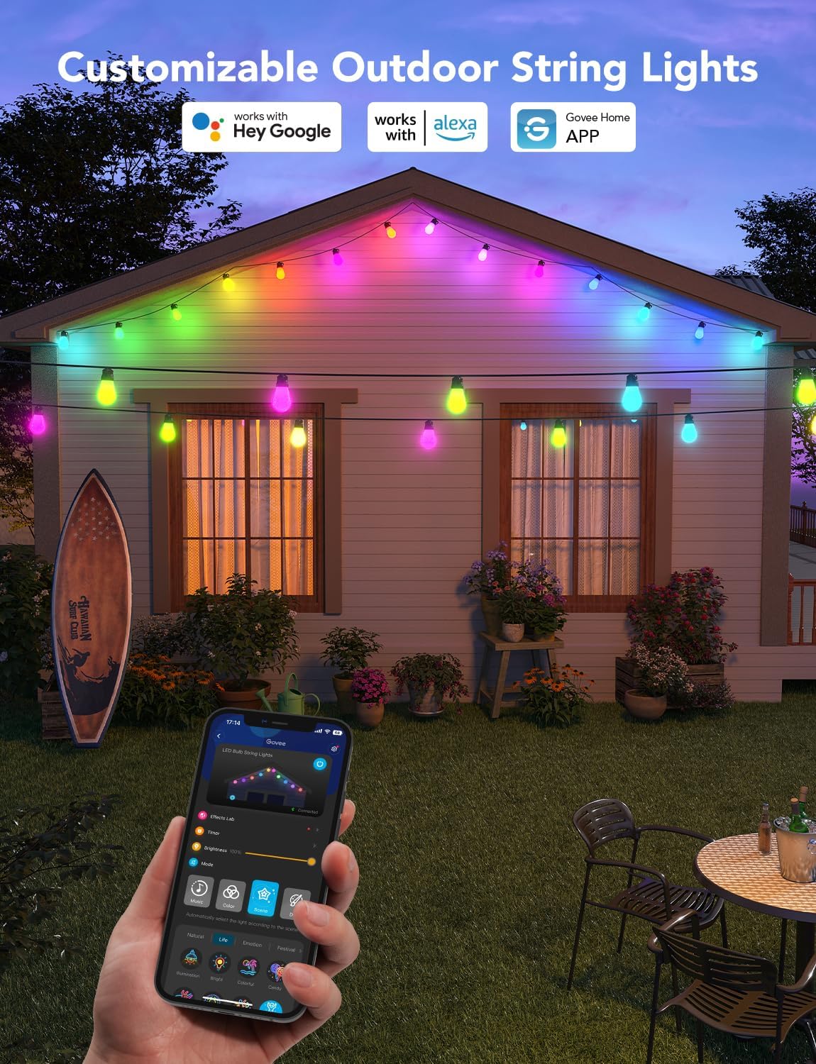 Govee Smart Outdoor String Lights H7020, RGBIC Warm White 48ft LED Bulbs for Outdoor Decor, WiFi Patio Lights Work with Alexa, Google Assistant, APP Control, IP65 Waterproof - Image 4