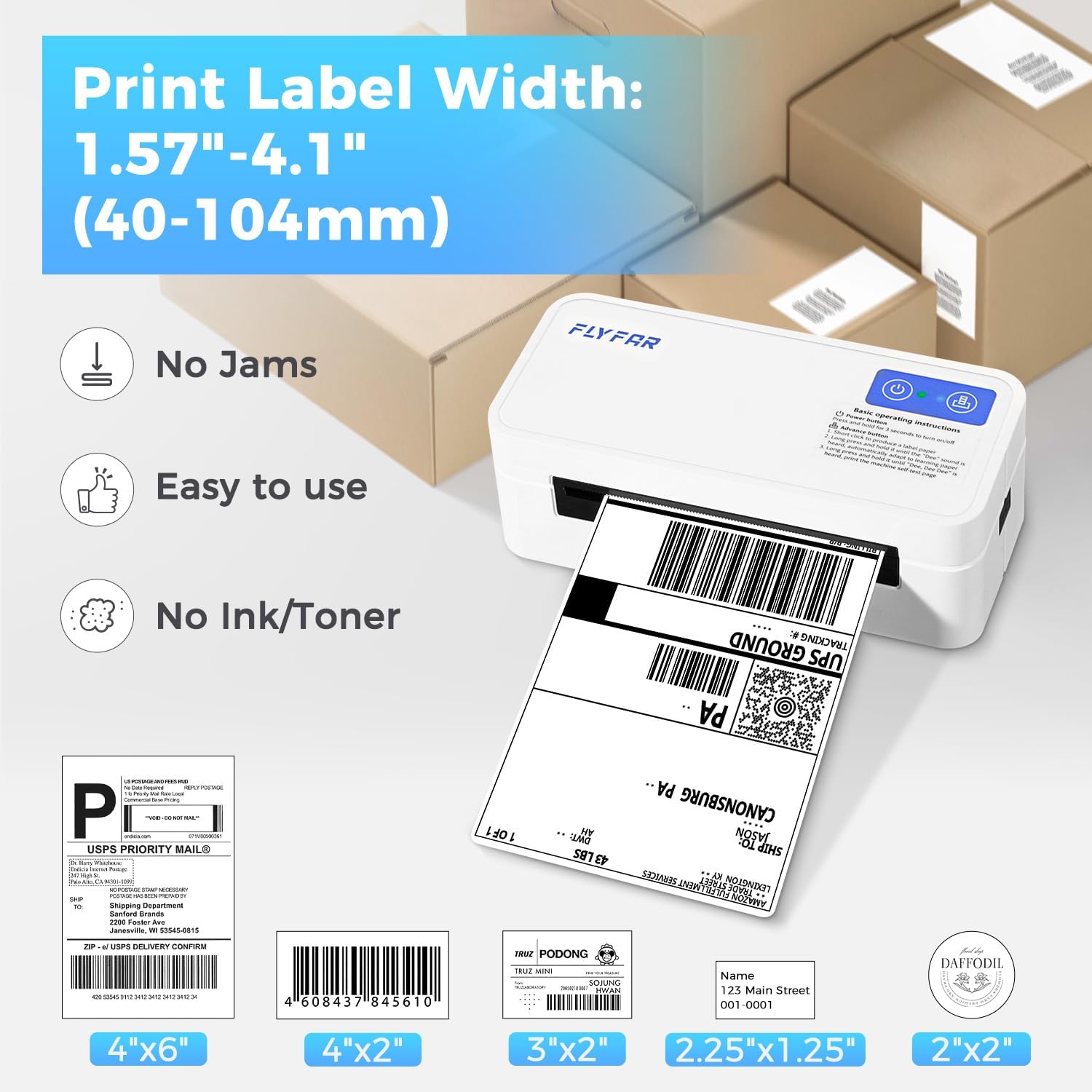 Bluetooth Thermal Shipping Label Printer, Wireless 4x6 Label Printer for Small Business, Compatible with Android, Windows, iPhone, Mac, Widely Used for Amazon, Shopify, Ebay, USPS, Etsy,FedEx (White) - Image 3