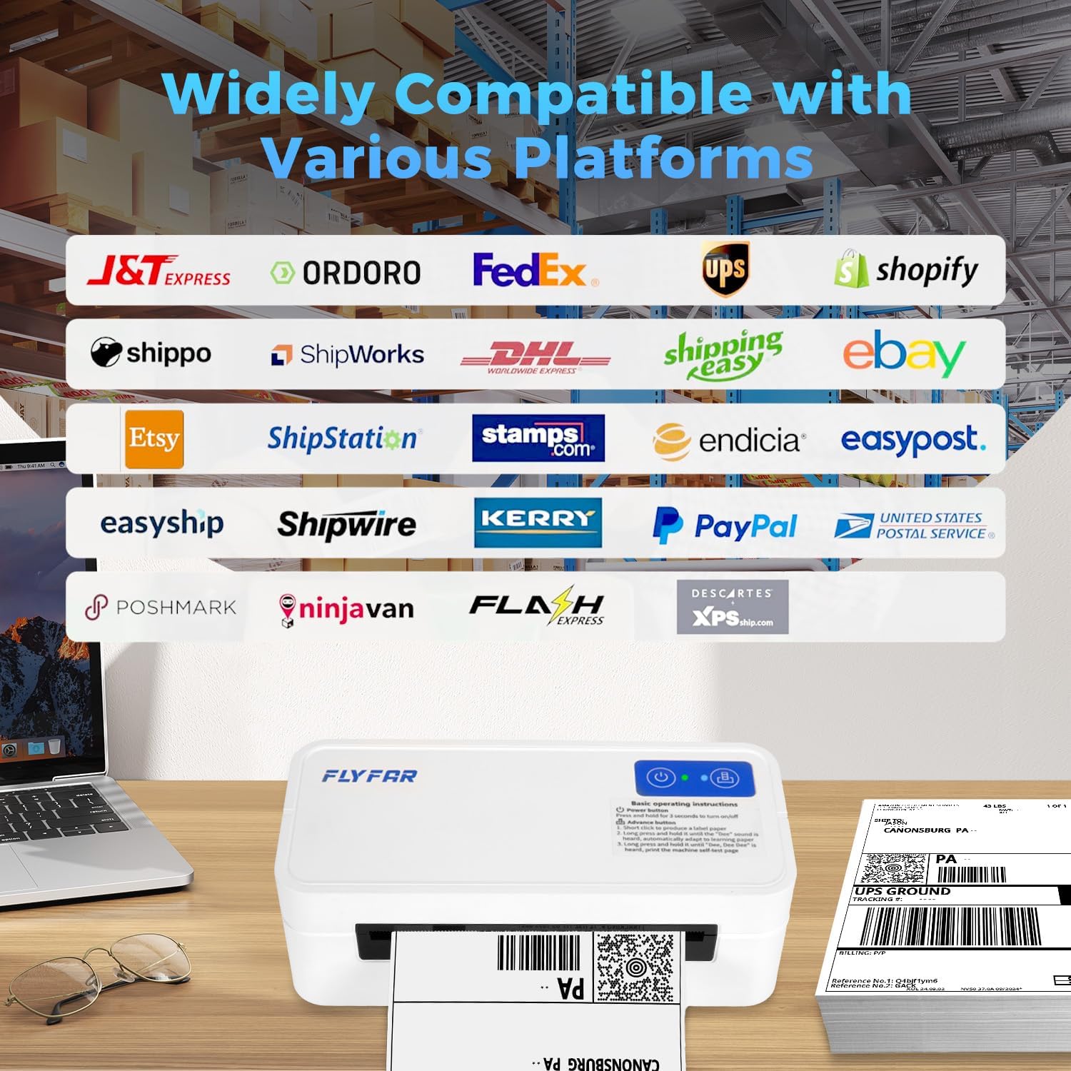 Bluetooth Thermal Shipping Label Printer, Wireless 4x6 Label Printer for Small Business, Compatible with Android, Windows, iPhone, Mac, Widely Used for Amazon, Shopify, Ebay, USPS, Etsy,FedEx (White) - Image 7