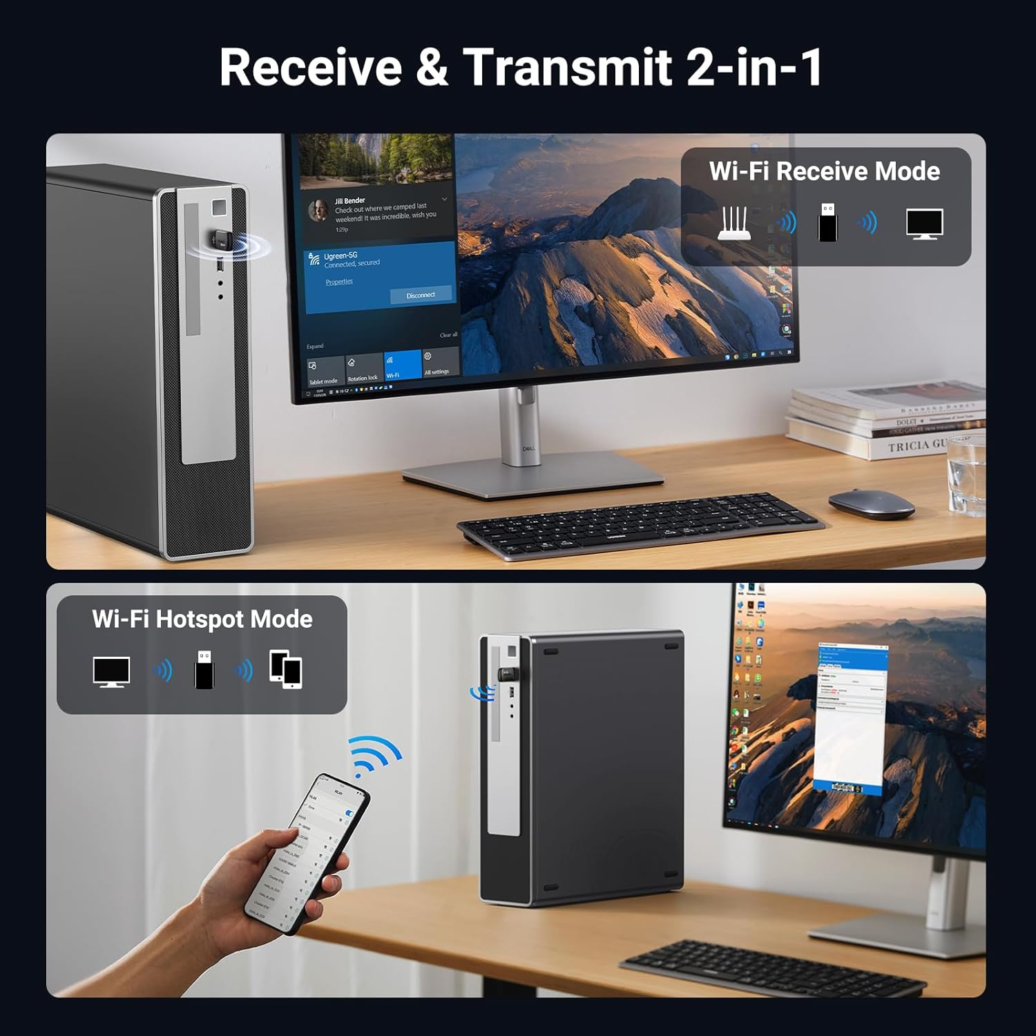 UGREEN WiFi Adapter for Desktop PC, AX900 USB WiFi 6 Adapter with 5GHz/2.4GHz Dual Band, Built-in Driver for Windows 10/11 - Image 4