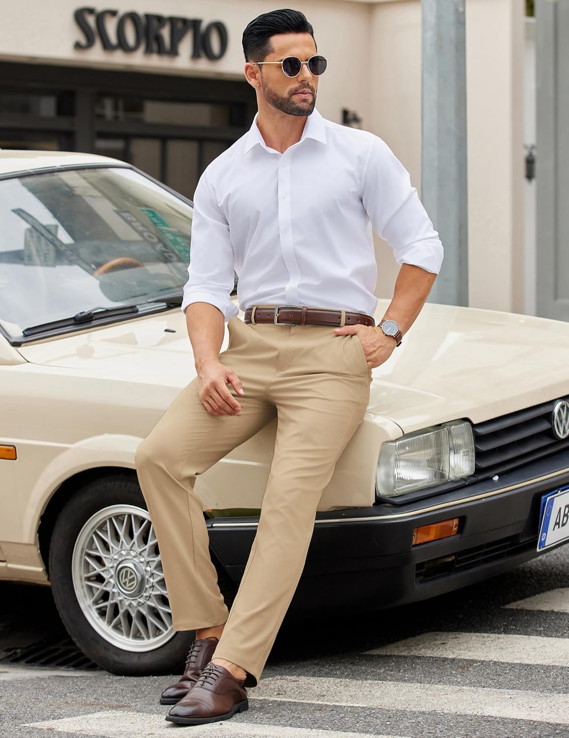 COOFANDY Mens Casual Chino Pants Elastic Waist Lightweight Trousers Classic-Fit Business Dress Pants with Pockets - Image 5