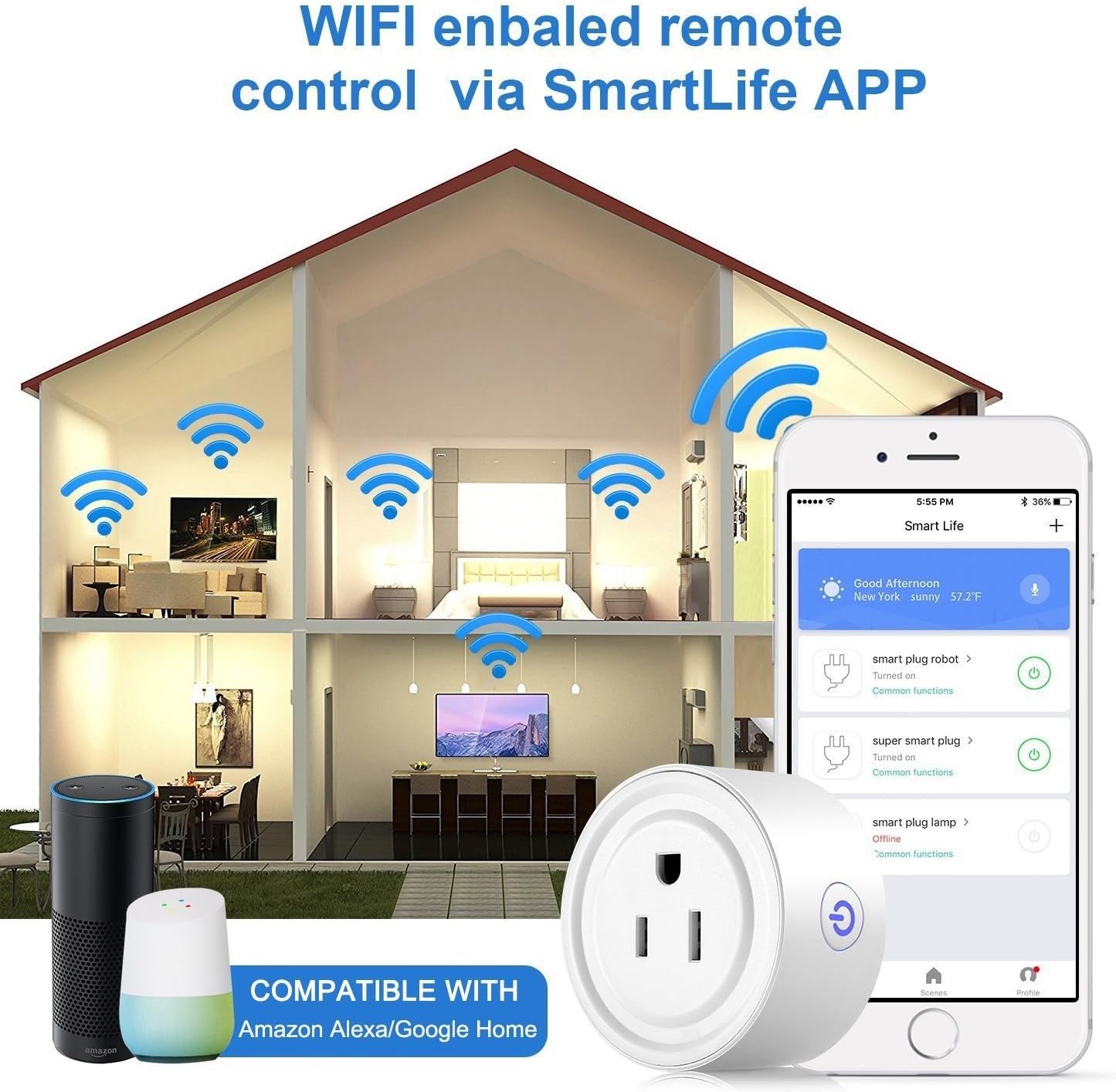 Smart Plug 2 Pack Wi-Fi Enabled Mini Smart Socket Compatible with Amazon Alexa Google Home, Remote Control Outlet with Timing Function - Image 7