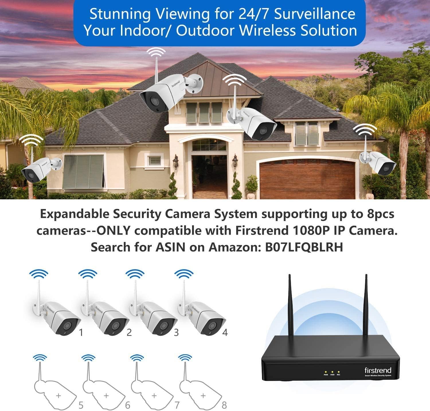 Wireless Security Camera System, Firstrend 8CH 1080P Wireless NVR System with 4 pcs 1.3MP IP Security Camera with 65 ft Night Vision and Easy Remote View, P2P CCTV for Home(No Hard Drive) - Image 5