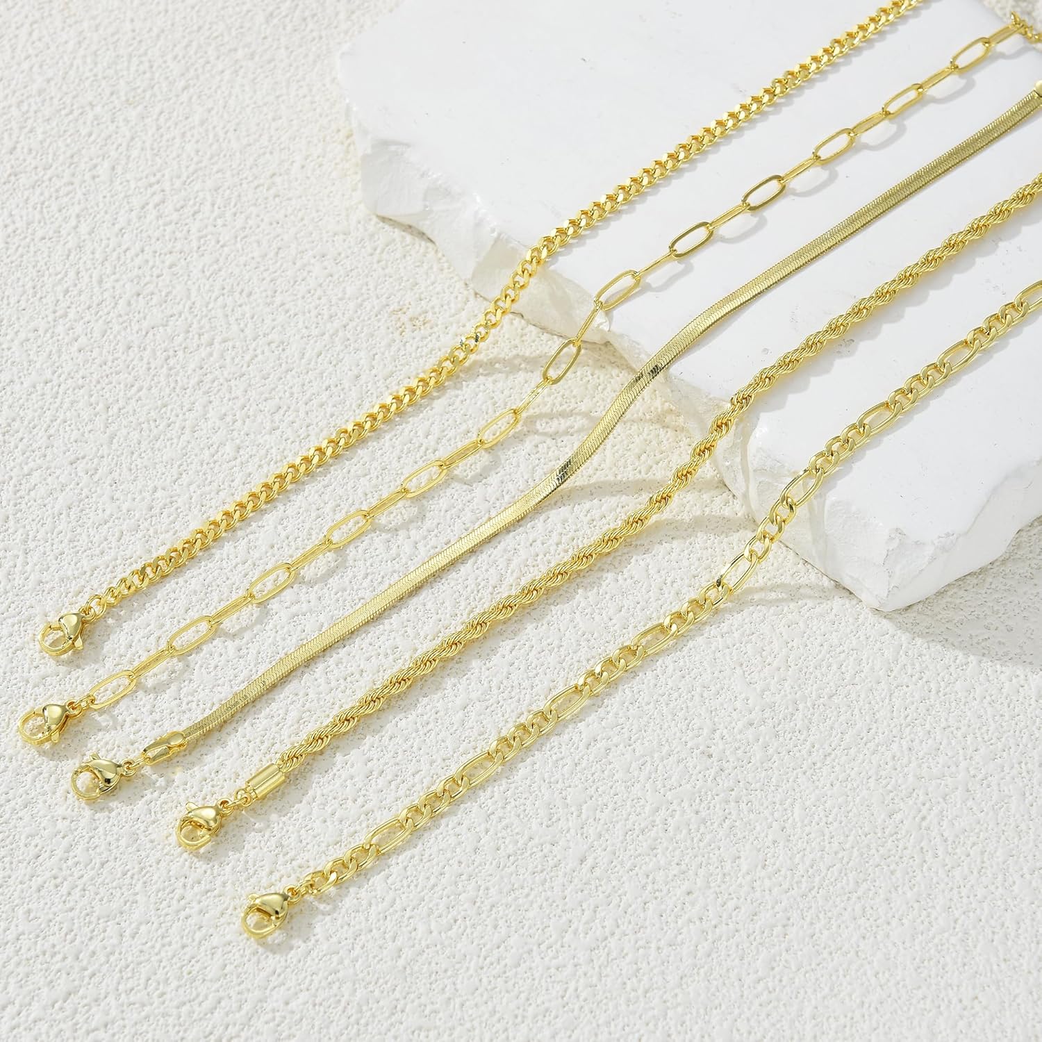 iF YOU Gold Ankle Bracelets for Women, 14k Gold Plated Waterproof Cuban Link Chain Anklets Set, Layered Anklet Bracelets for Women Beach Gift Adjustable Size 5pc - Image 5