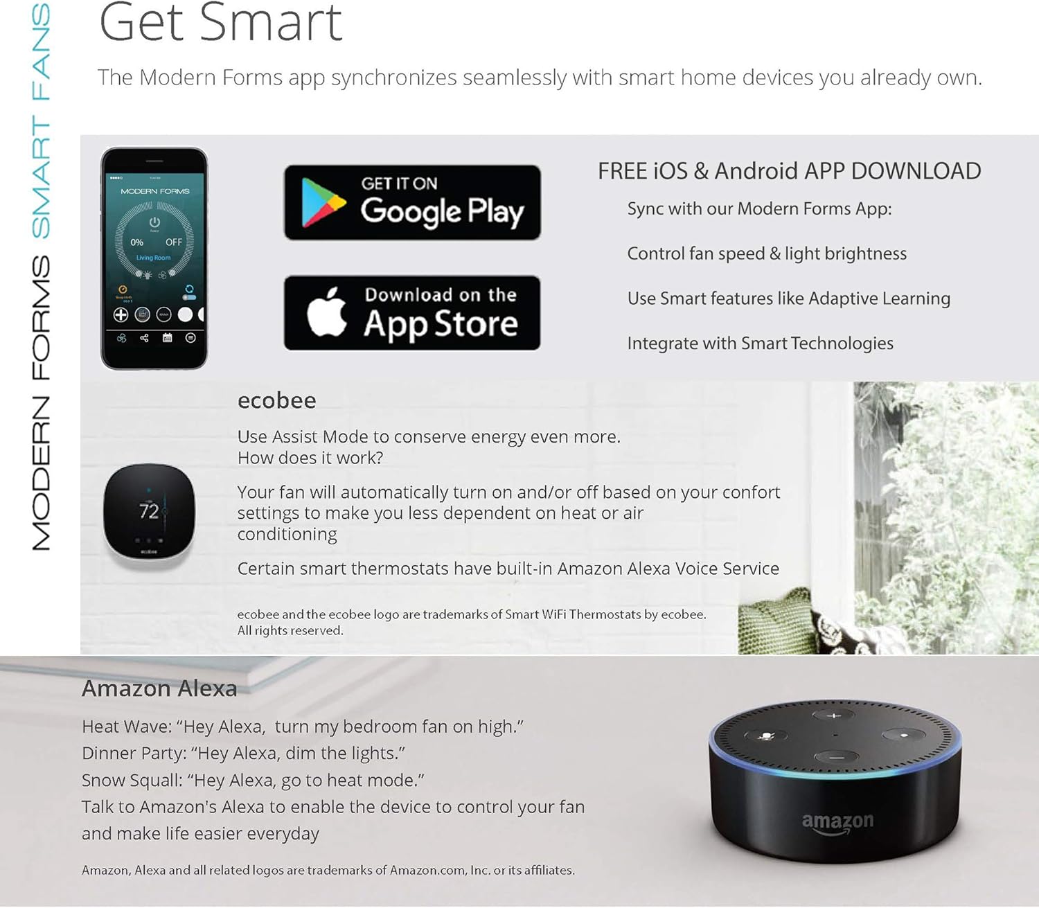 Twirl Smart Indoor and Outdoor 3-Blade Ceiling Fan 58in Graphite Weathered Wood 3000K LED Light Kit and Remote Control works with Alexa, Google Assistant, Samsung Things, and iOS or Android App - Image 6