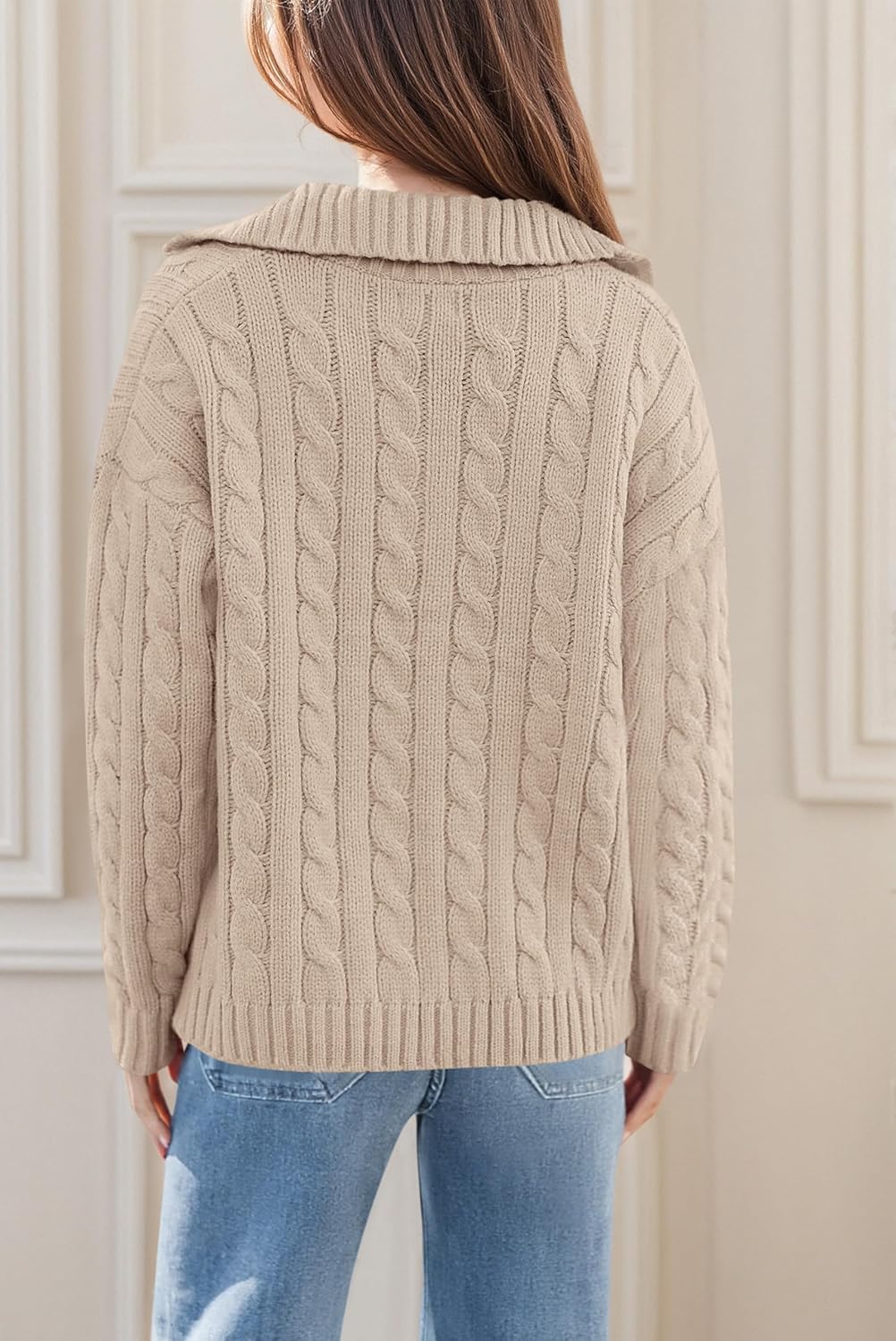 PRETTYGARDEN Fall Cable Knit Sweaters for Women 2025 Long Sleeve Loose Chunky Polo V Neck Sweater Casual Pullover Jumper Tops - Image 3