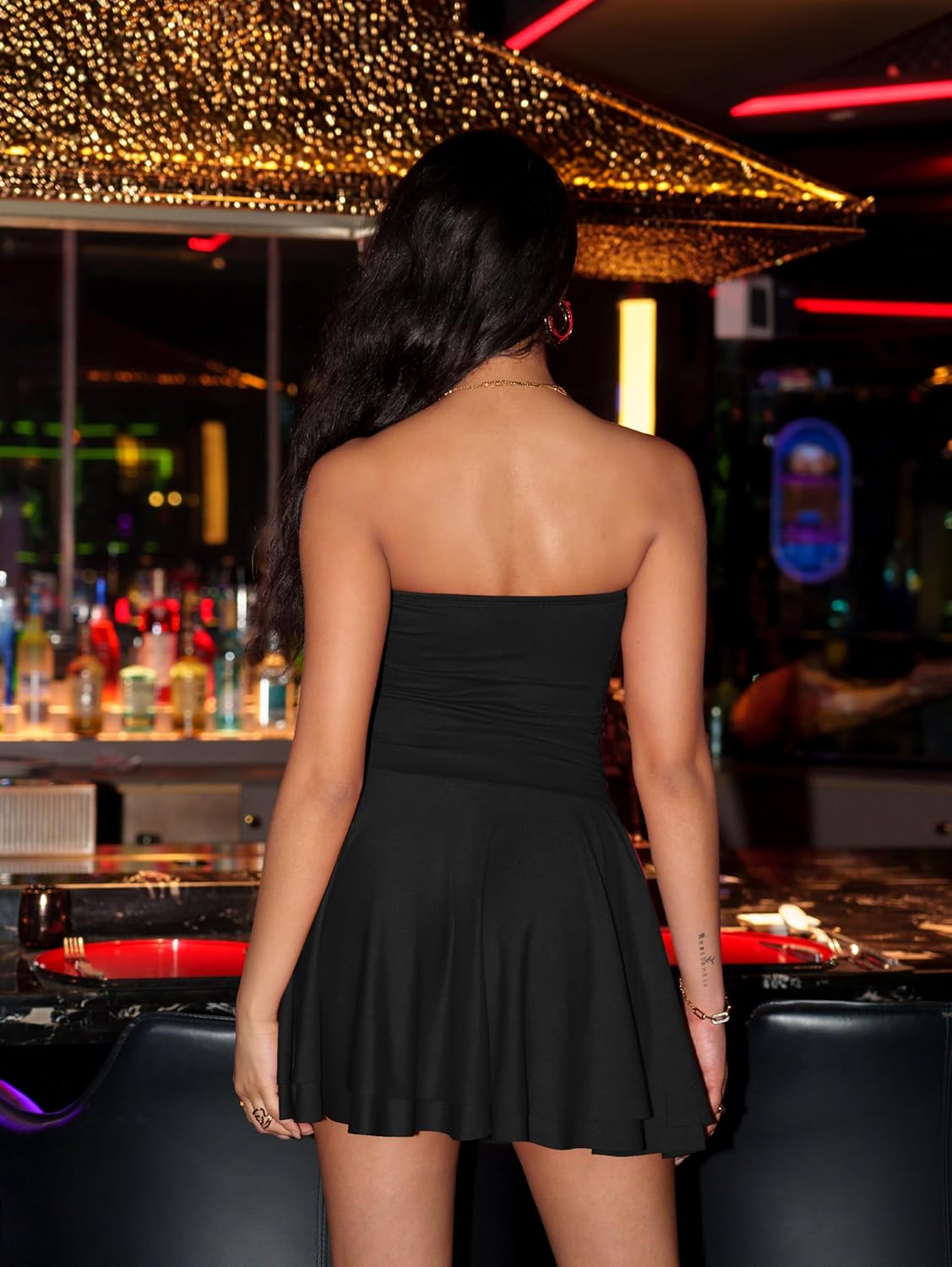 OQQ Women's Mini Dress Summer Cocktail Tube Ruched Waist Ruffle Corset Party A-line Dresses - Image 5