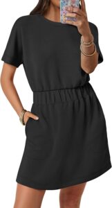 ANRABESS Womens Dresses 2025 Summer Casual Short Sleeve Crew Neck Elastic Waist Mini T Shirt Dress with Pockets