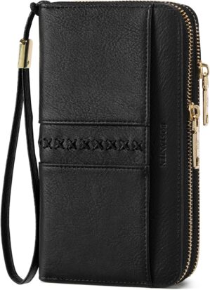 BOSTANTEN Wallets for Women Leather RFID Double Zipper Around Credit Card Holder Large Capacity Wristlet Clutch Wallet