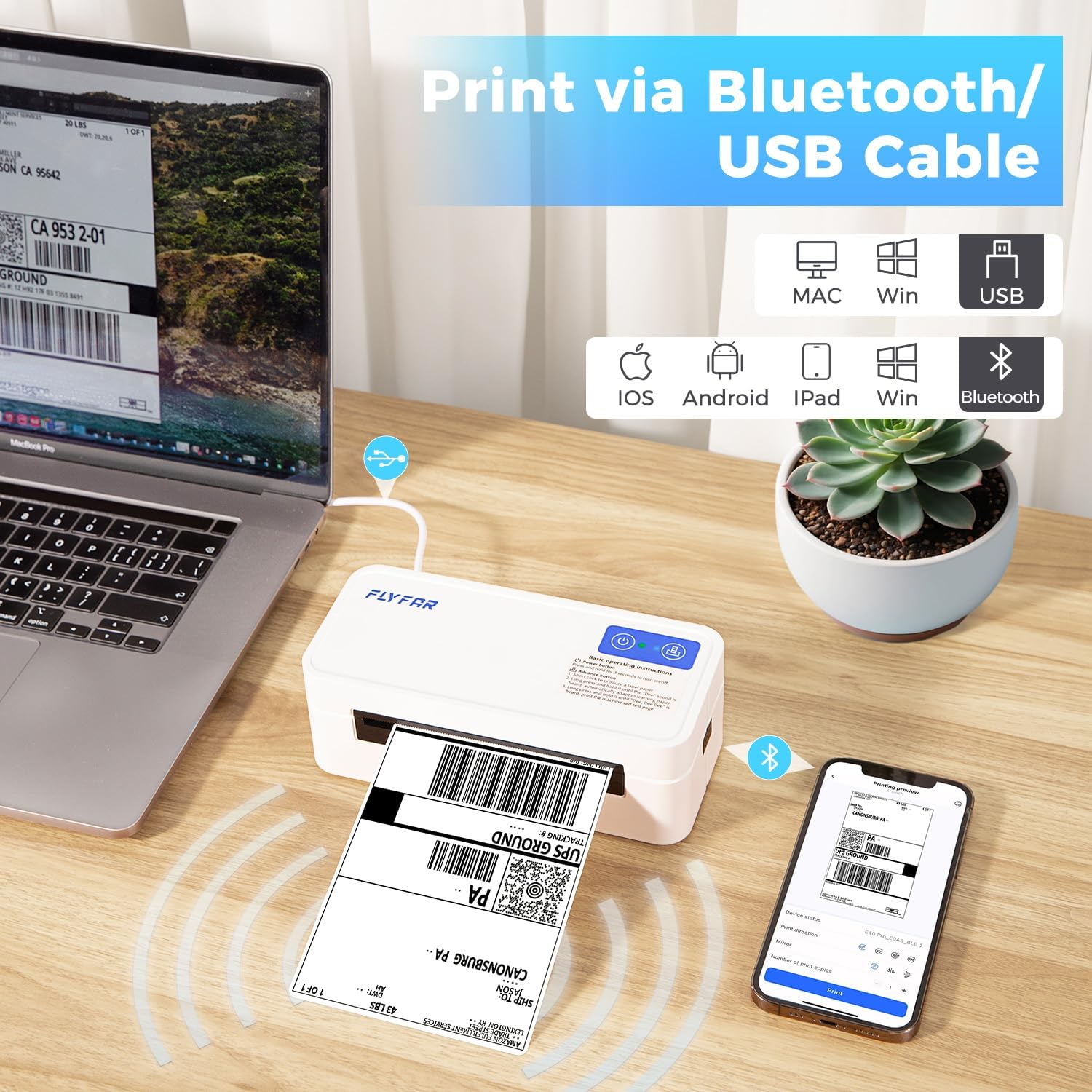 Bluetooth Thermal Shipping Label Printer, Wireless 4x6 Label Printer for Small Business, Compatible with Android, Windows, iPhone, Mac, Widely Used for Amazon, Shopify, Ebay, USPS, Etsy,FedEx (White) - Image 2