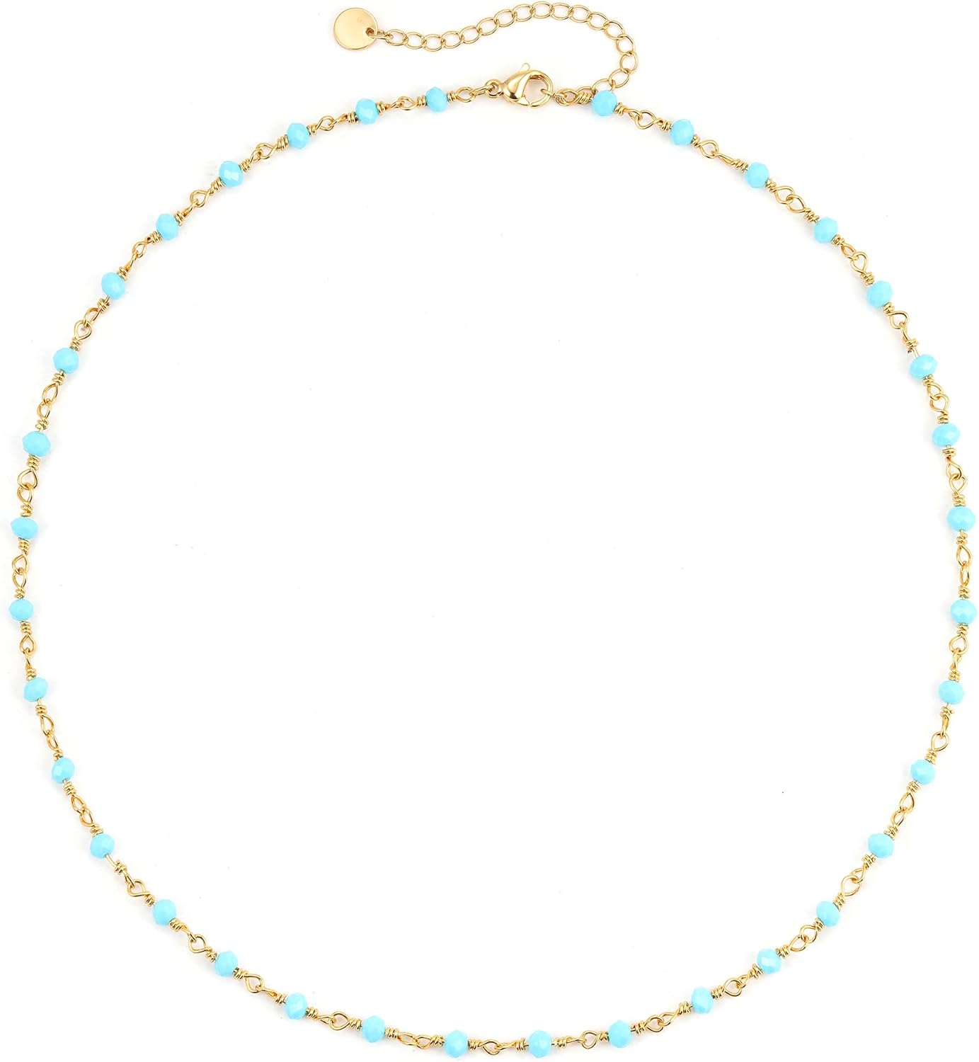 Boho Beaded Necklace for Women - Natural Turquoise Beaded Necklaces Choker Summer Beach Necklace Natural Cloroful Bead Necklaces for Teen Girls Handmade Boho Jewelry Birthday Gift