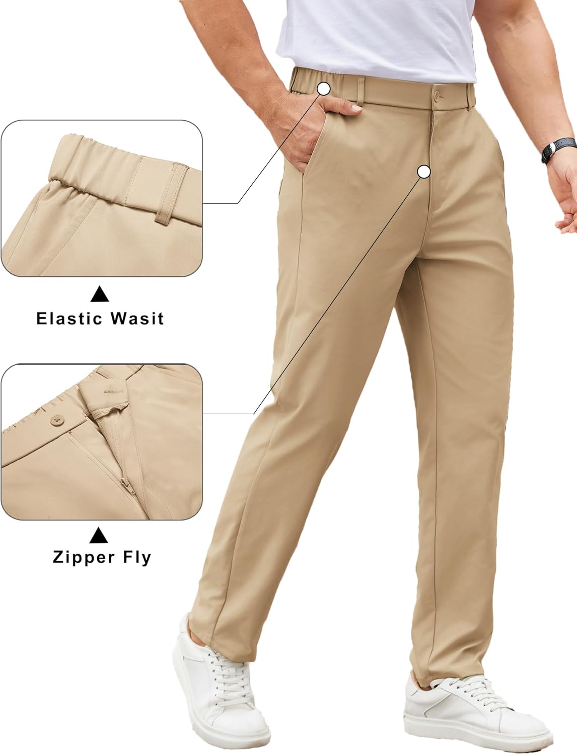 COOFANDY Mens Casual Chino Pants Elastic Waist Lightweight Trousers Classic-Fit Business Dress Pants with Pockets - Image 2