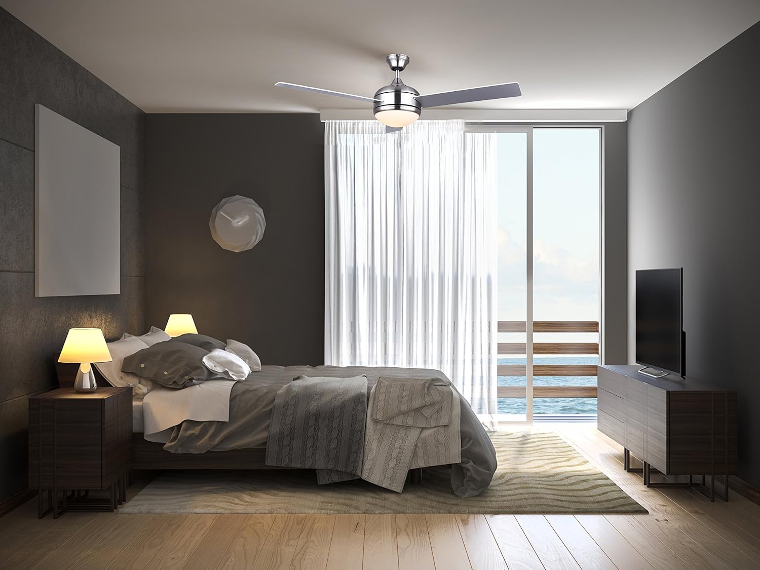 Canarm LTD Calibre BPT 48 Frosted Glass 1 Bulb Light Kit, 48-Inch Ceiling Fan with 3 Blades, Grey/White Brushed Pewter - Image 2