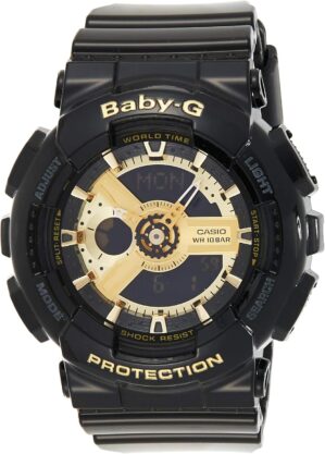Casio Women's BA-110-1ACR Baby-G Goldtone Analog-Digital Display and Black Resin Strap Watch