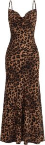 Floerns Women’s Leopard Print Draped Collar Spaghetti Strap Cami Long Dress