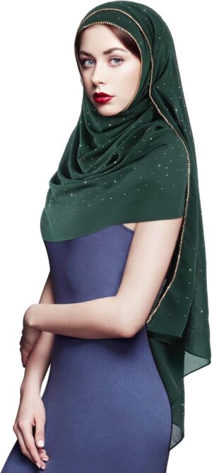 Geyoga Hijab Scarf for Women Soft Chiffon Rhinestone Long Scarf Shawl Fashion Muslim Hijab Head Wrap Scarves
