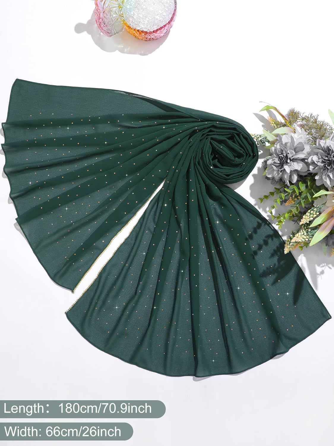 Geyoga Hijab Scarf for Women Soft Chiffon Rhinestone Long Scarf Shawl Fashion Muslim Hijab Head Wrap Scarves - Image 2