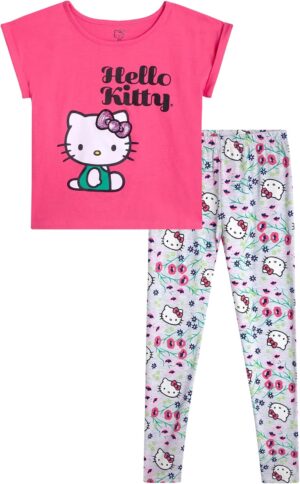 Hello Kitty Girls Legging Set - 2 Piece Printed T-Shirt and Cozy Matching Leggings for Girls (2T-12)