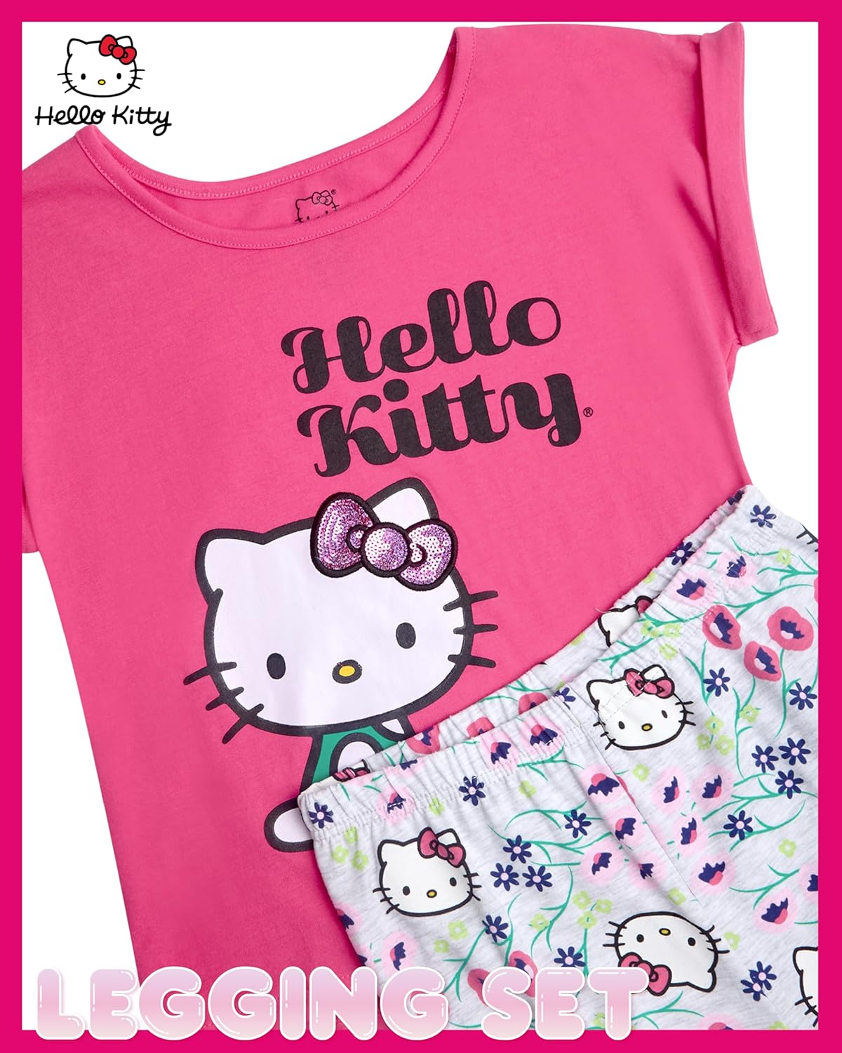 Hello Kitty Girls Legging Set - 2 Piece Printed T-Shirt and Cozy Matching Leggings for Girls (2T-12) - Image 2