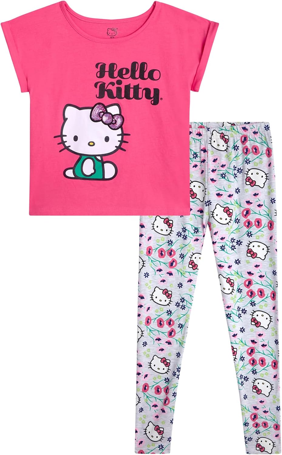 Hello Kitty Girls Legging Set - 2 Piece Printed T-Shirt and Cozy Matching Leggings for Girls (2T-12)