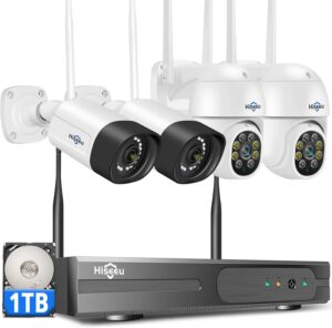 Hiseeu Security Cameras Wireless Outdoor System 5MP WiFi Security Camera IP66 Waterproof -Night Vision Motion Alert with 1TB Storage No Monthly Fees